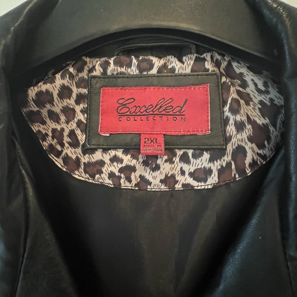 💞 Excelled Collection 2XL Black Genuine Leather Long Coat Leopard Lined Plus - Picture 5 of 12